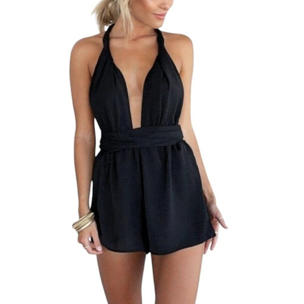 Luxxel Elegant Black Halter Romper